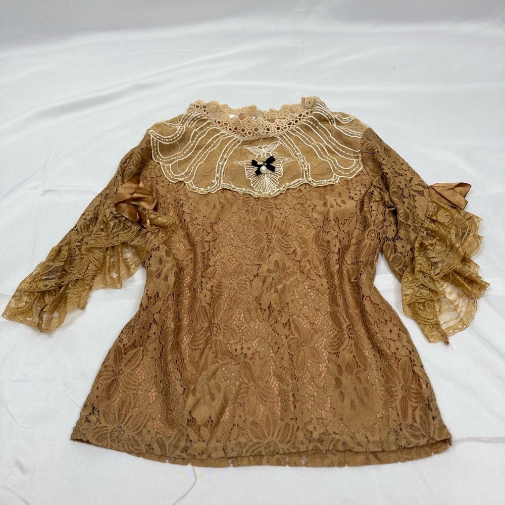Pong Collection Lace Cottagecore Prairie Victorian Fairycore Ruffle Sleeve Top